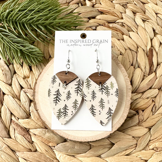 Reverse Teardrop Earrings - Green Trees
