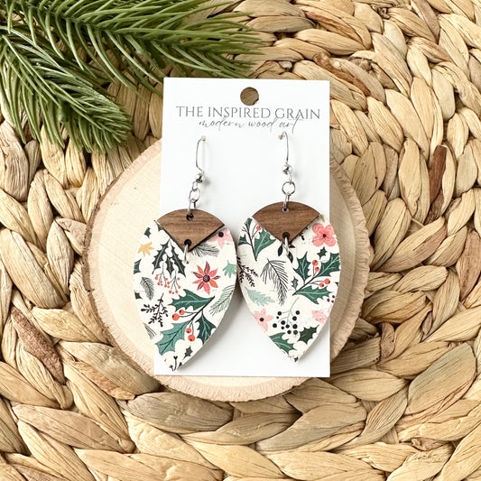 Reverse Teardrop Earrings - Holly Floral