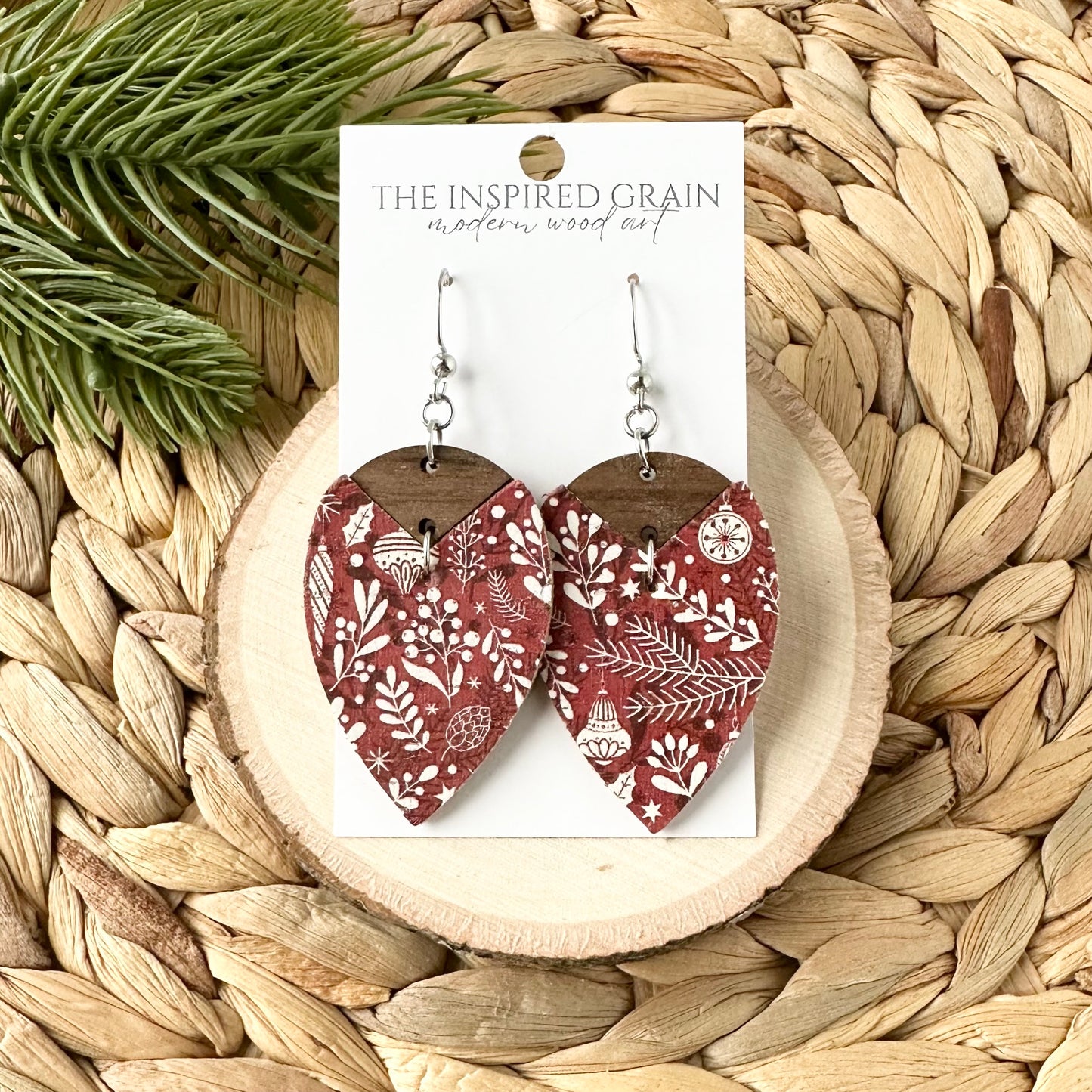 Reverse Teardrop Earrings - Holiday Red Floral