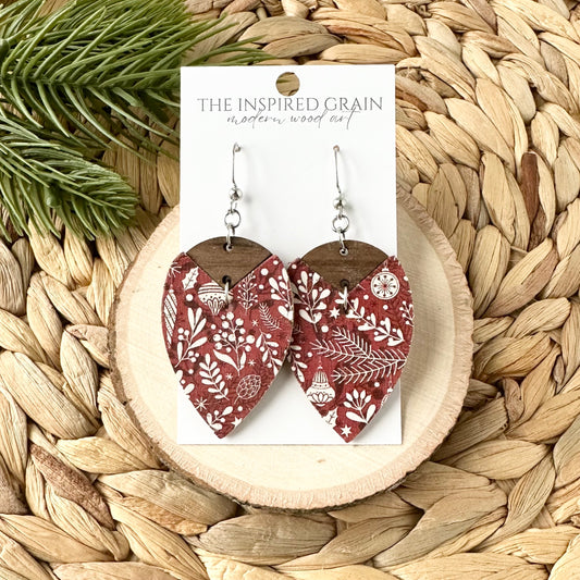 Reverse Teardrop Earrings - Holiday Red Floral