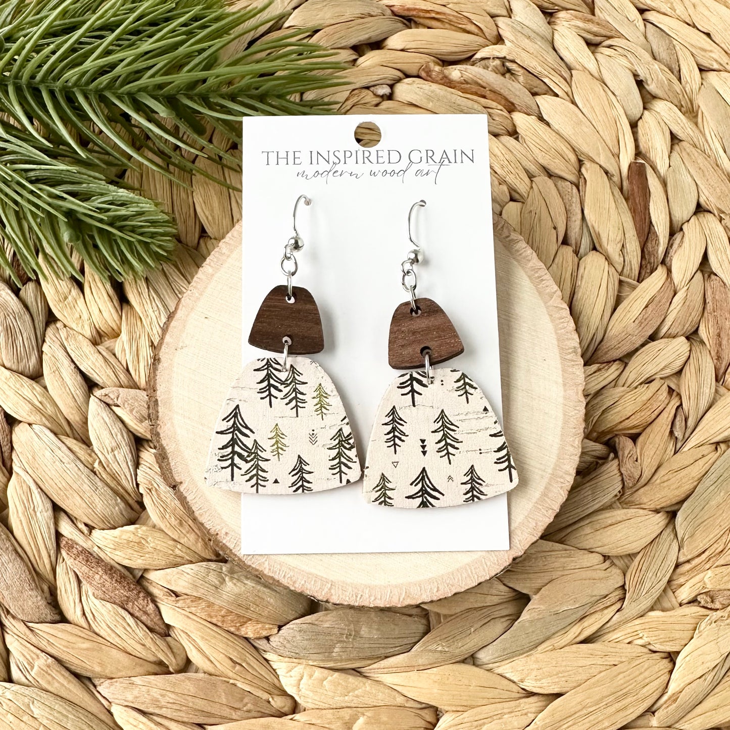 Trapezoid Earrings - Green Trees