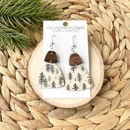 Trapezoid Earrings - Green Trees