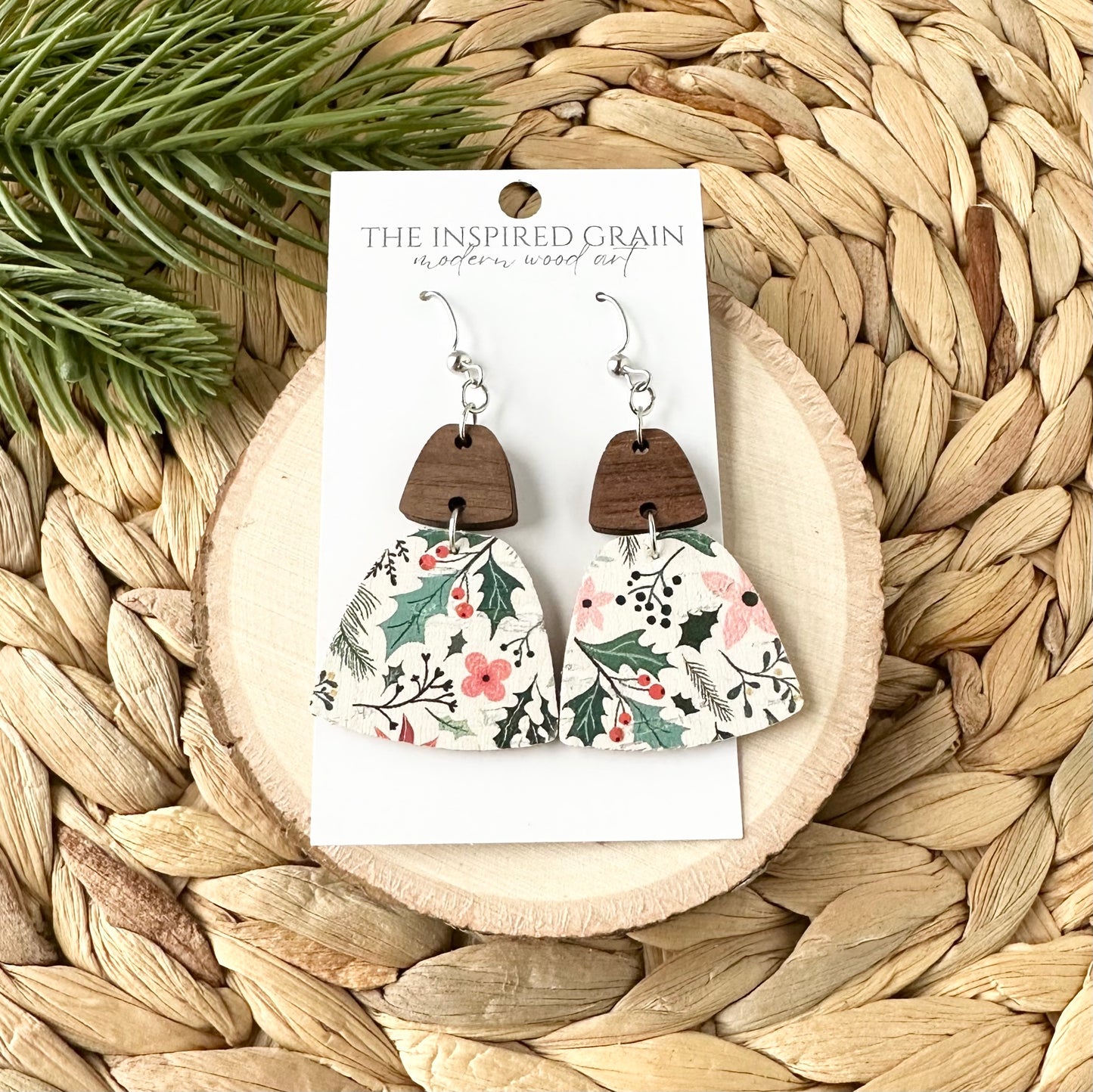 Trapezoid Earrings - Holly Floral