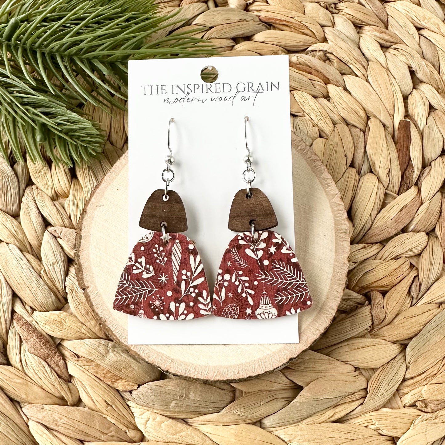 Trapezoid Earrings - Holiday Red Floral