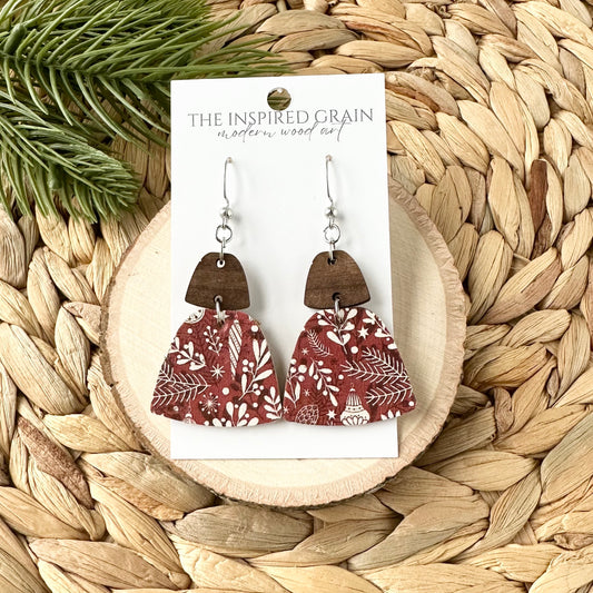 Trapezoid Earrings - Holiday Red Floral