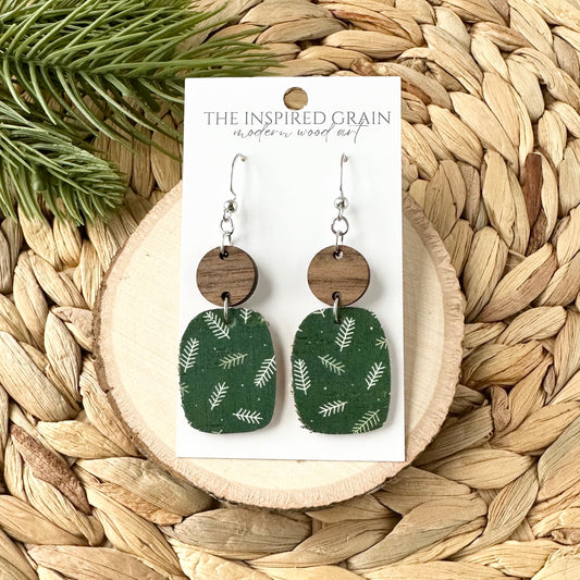 Rectangle Round Earrings - Pine Branch