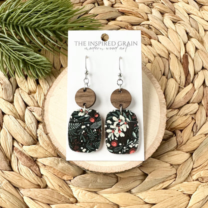 Rectangle Round Earrings - Mistletoe
