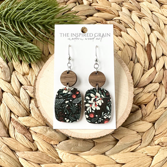 Rectangle Round Earrings - Mistletoe
