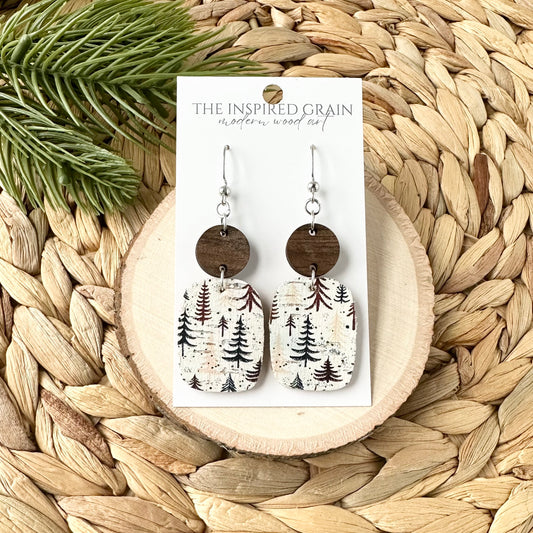 Rectangle Round Earrings - Colorful Trees