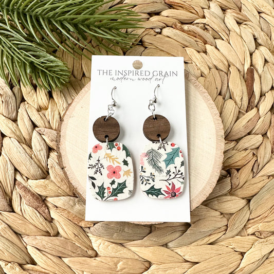 Rectangle Round Earrings - Holly Floral