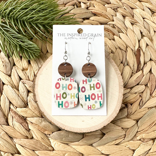 Rectangle Round Earrings - HO HO HO