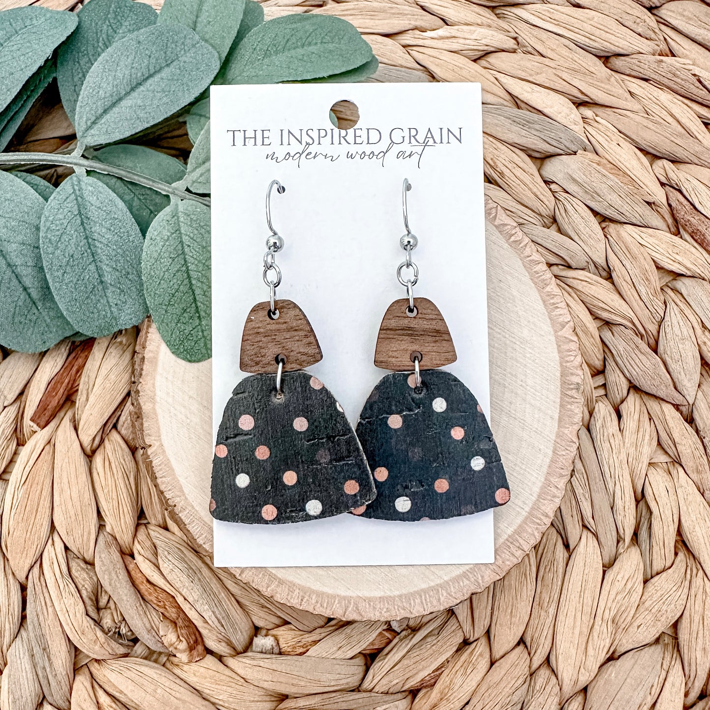 Trapezoid Earrings - Latte Dot