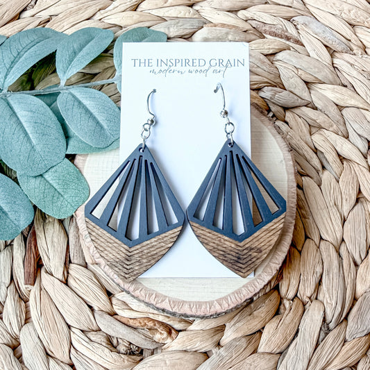 wood chandelier earrings with detailed hand painted design