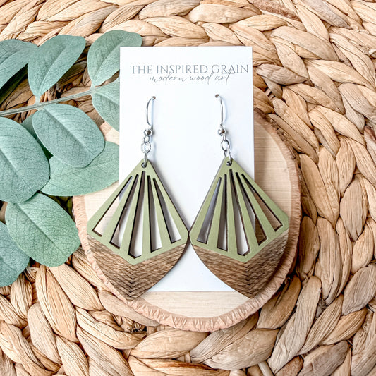 wood chandelier earrings with detailed hand painted design