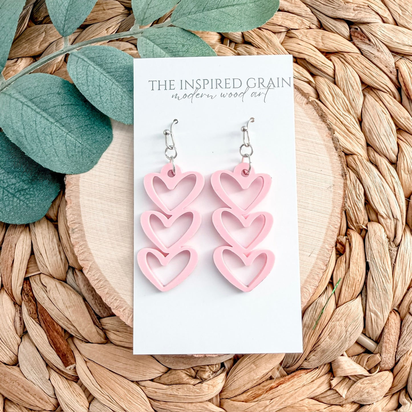 Heart Stack Earrings - blush pink