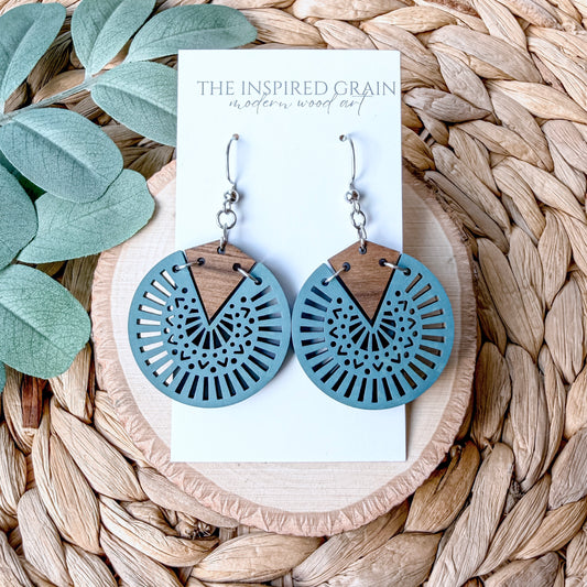 Mandala Circle Earrings | Blue