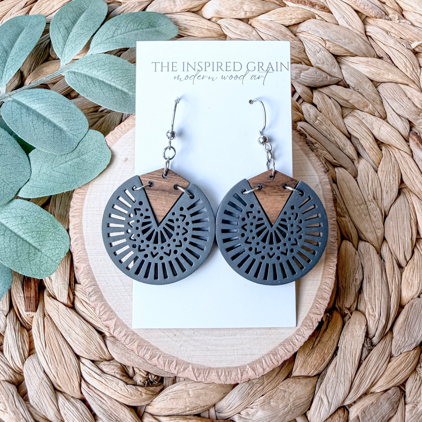 Mandala Circle Earrings | Charcoal