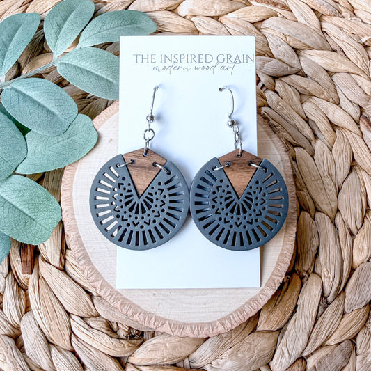 Mandala Circle Earrings | Charcoal