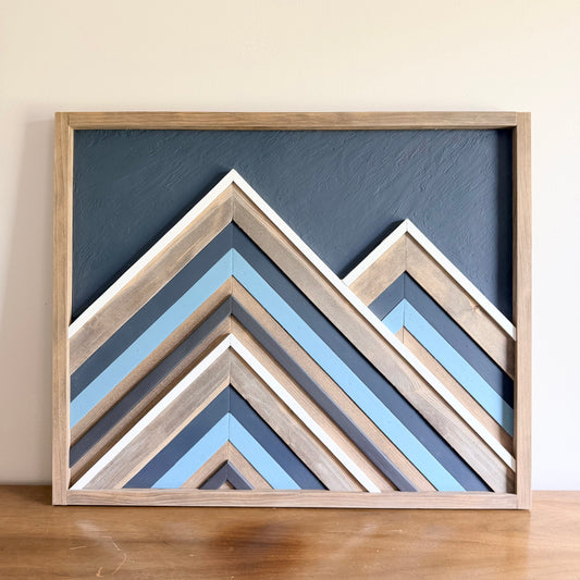 Reclaimed wood wall decor with layered wood mosaic design