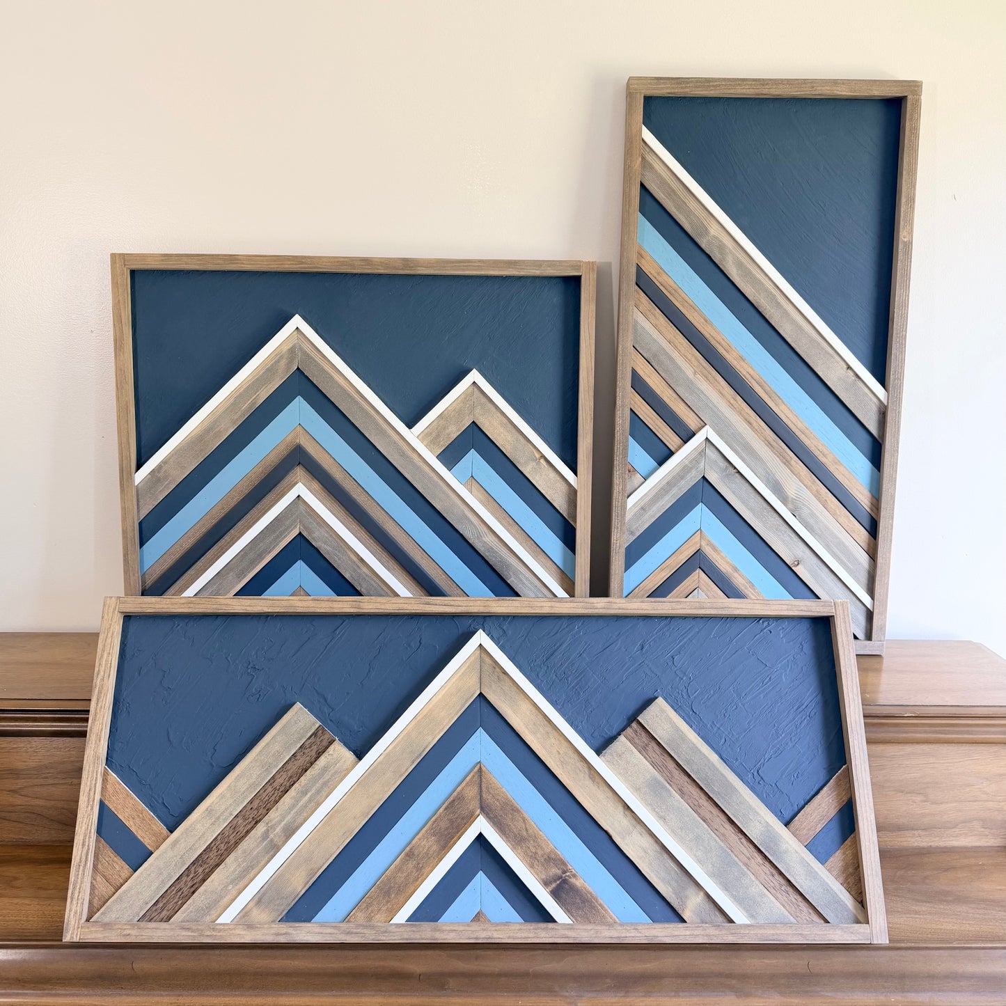 Large wood mosaic wall art with natural wood tones and layered texture